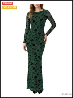 Mesh Long Sleeve Bodycon Maxi Dress Fall Cocktail Party Gown